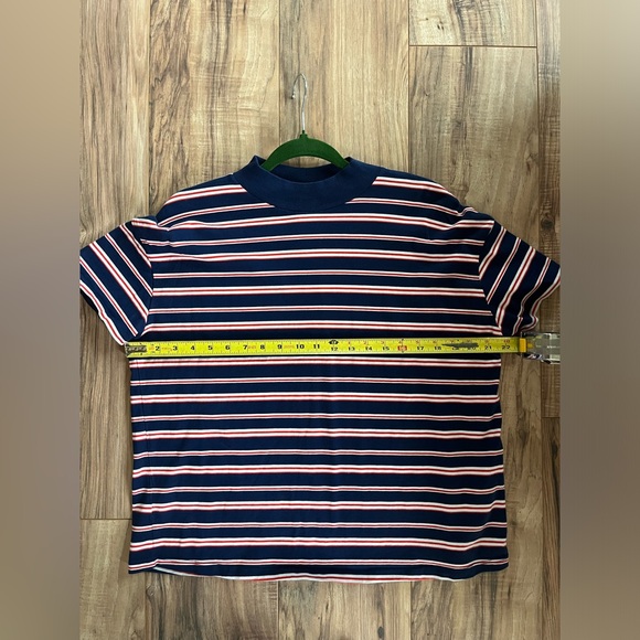 Zara striped mock neck tee women’s size medium 100% cotton red white & blue - Picture 9 of 11
